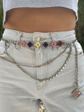 CHANEL Vintage 04P Silver Chain Block Letter Belt